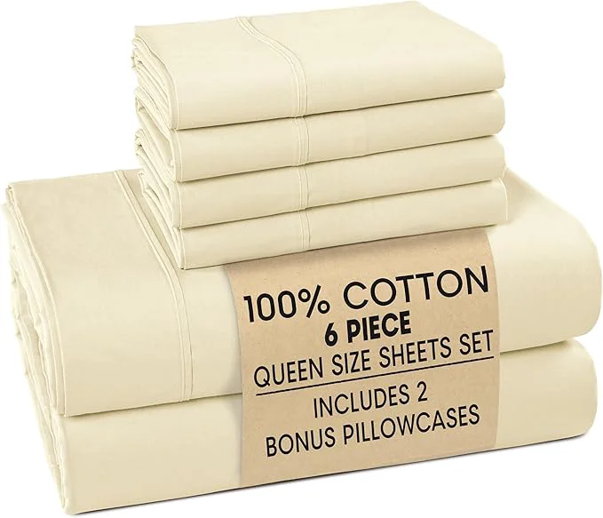 Original Casa Platino Queen Bed Sheets – Breathable 6 Piece Percale Cooling Queen Sheets with Crisp Feel with 15 Inch Deep Pocket Fitted Sheet Ultra Soft amp Cozy Feel Fit – Ivory Genuine