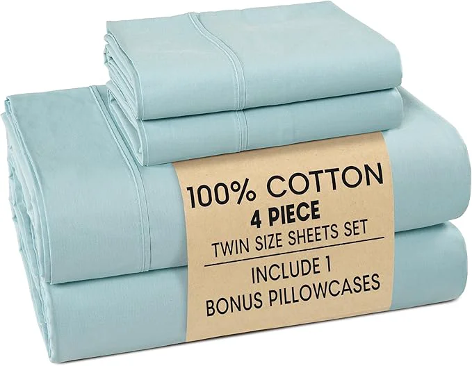 World-Class Casa Platino Twin Sheets Sets – Cotton Twin Sheets Cooling with 2 Pillowcases 15 quot Deep Pocket Fitted Sheet Crisp amp Smooth Feel Ultra Soft amp Cozy Fit – Blue Sky Stylish