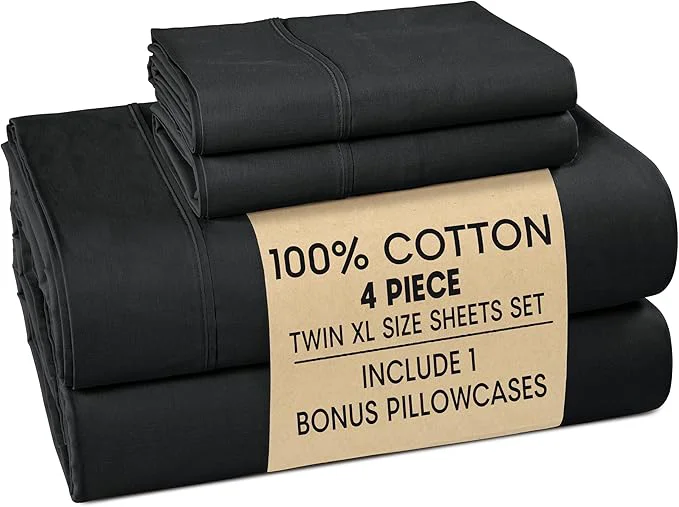 Effective Casa Platino Sheets Twin XL – 4 Piece Crisp Percale Twin XL Cooling Sheets with 15 quot Deep Pockets Lightweight amp Cool Feel for All Sleepers Ultra Soft amp Breathable for a Great Nights Sleep – Black Expertly Made
