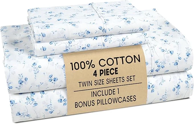 Outstanding Casa Platino Twin Bed Sheets Set – 4 Piece Set Made from Natural Cotton Sheets Twin Soft Breathable Fabric Tailored Fit with 15 quot Deep Pockets I for Modern Homes amp Guest Beds – Floralis Lightweight