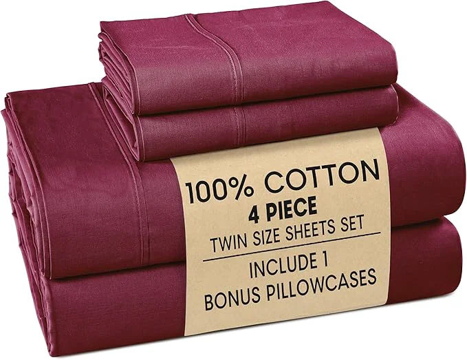 Practical Casa Platino Twin Size Sheet Set – 4 Piece Cooling Sheets Twin Size Cotton Crisp Percale Sheets with Breathable amp Cozy Feel 15 quot Deep Pocket Fitted Sheet for Secure Fit – Windsor Wine Fine