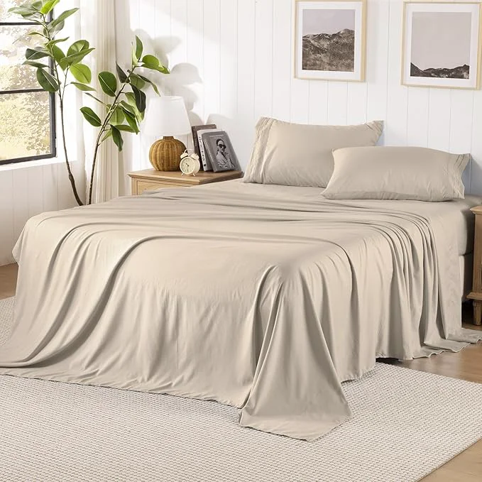 Enhanced ROSE amp RISY Khaki Sheets Twin Sheet Set Pre-Washed Brushed Cotton-Like Microfiber 3 Pcs Soft Breathable Sheet Set Twin Fade Resistant Includes 1 Fitted 1 Flat 1 Pillowcases Khaki Twin Certified