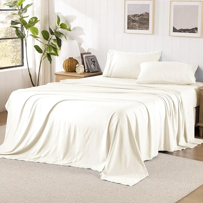 Expertly Made ROSE amp RISY Beige King Size Sheet Set Pre-Washed Microfiber Cotton-Like 4 Pcs Ultra Soft Bedding Set King Breathable Cooling Skin-Friendly All Seasons 1 Fitted 1 Flat 2 Pillowcases Beige King Certified