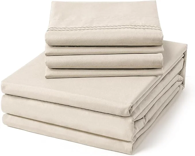 Unique ClevaHome Full Size Sheet Set – 6 Piece Soft Breathable Luxury Bed Sheet Set – Shrinkage amp Fade Resistant Embroidered Bedding Sheet with Deep Pocket 2 Extra Pillowcases Full Oat Milk Long-Lasting