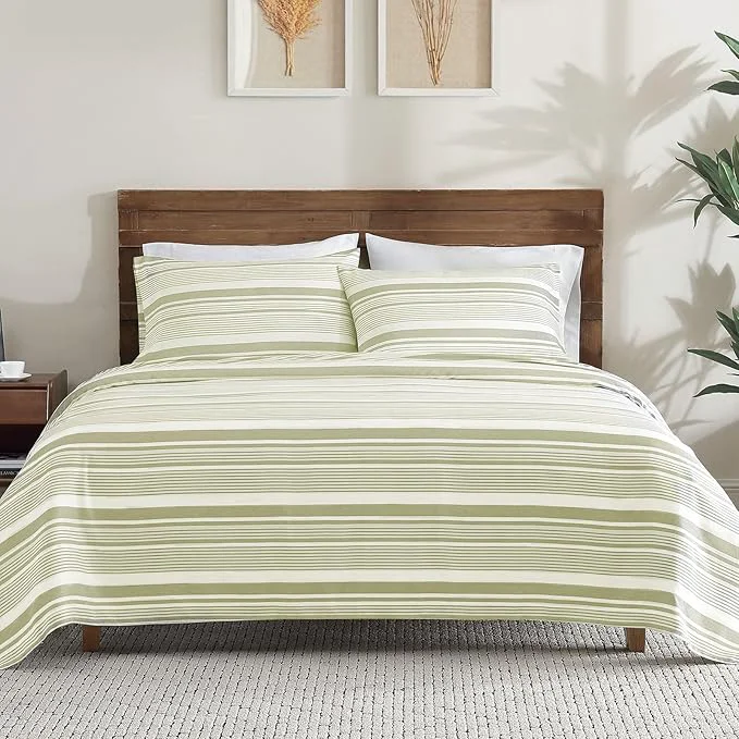 Sustainable ClevaHome Classic Stripe Sheet Set – 3 Pieces Super Soft amp Breathable Bed Sheet Set with Deep Pocket Enhanced Comfort amp Easy Care Twin Sage Stripe High-Performance