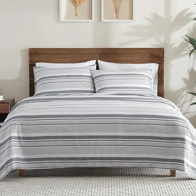 Convenient ClevaHome Classic Stripe Sheet Set – 4 Pieces Super Soft amp Breathable Bed Sheet Set with Deep Pocket Enhanced Comfort amp Easy Care Full Stone Stripe Reliable