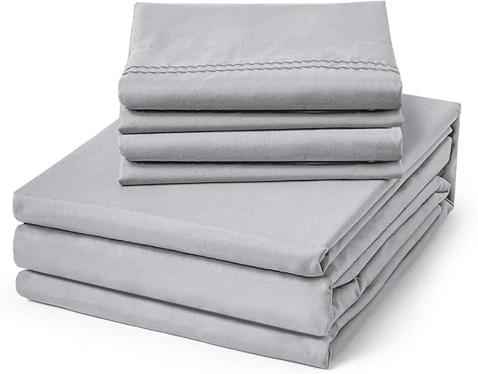 Premium Material ClevaHome King Size Sheet Set – 6 Piece Soft Breathable Luxury Bed Sheet Set – Shrinkage amp Fade Resistant Embroidered Bedding Sheet with 14-inch Deep Pocket 2 Extra Pillowcases King Misty Grey Carefully Designed