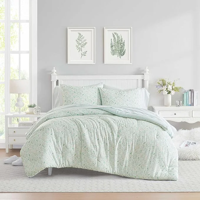 Organic Laura Ashley – Twin Comforter Set Soft amp Reversible Floral Bedding with Bonus Bed Sheets amp Pillowcases 5 Piece Bed Set for Year Round Comfort Quartet Jaynie Ticking Stripe Blue Modern