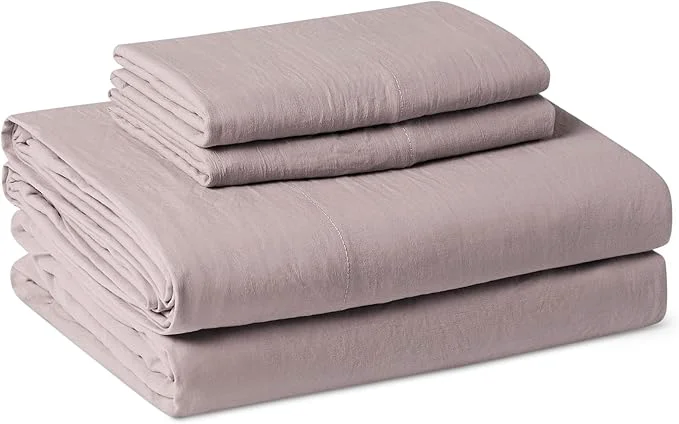 Superior Amazon Basics King Bed Sheet 4-Piece Bedding Set Double Brushed Microfiber Ultra Soft Easy Care Purple Long-Lasting