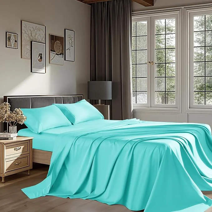 Original Egyptian Cotton Sheets 1200 Thread Count Full Size Bedding Sets 4 Pcs Fitted Sheet Up to 16 quot Deep Breathable All Seasons Full Lake Green