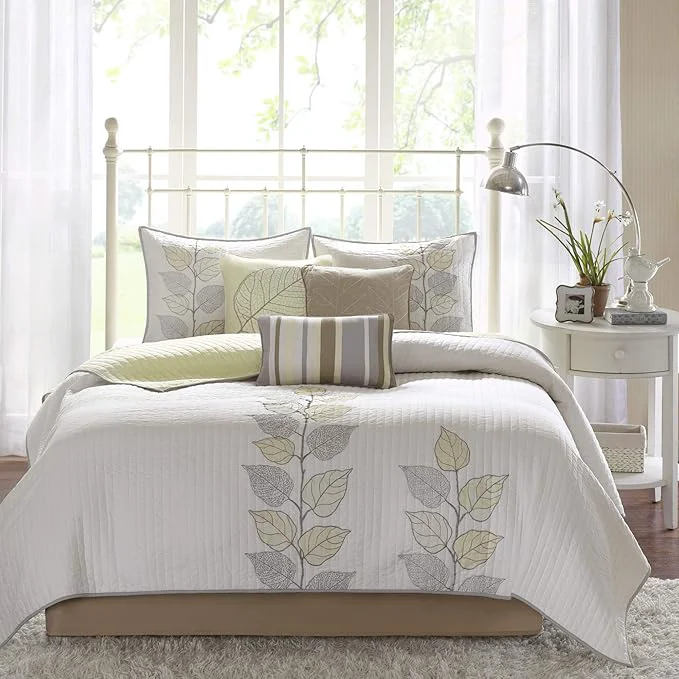 Selected Madison Park Caelie Quilt Modern Classic Design All Season Breathable Coverlet Lightweight Bedding Set Matching Shams Decorative Pillow King Cal King 104 quot x94 quot Leaf Yellow 6 Piece Professional