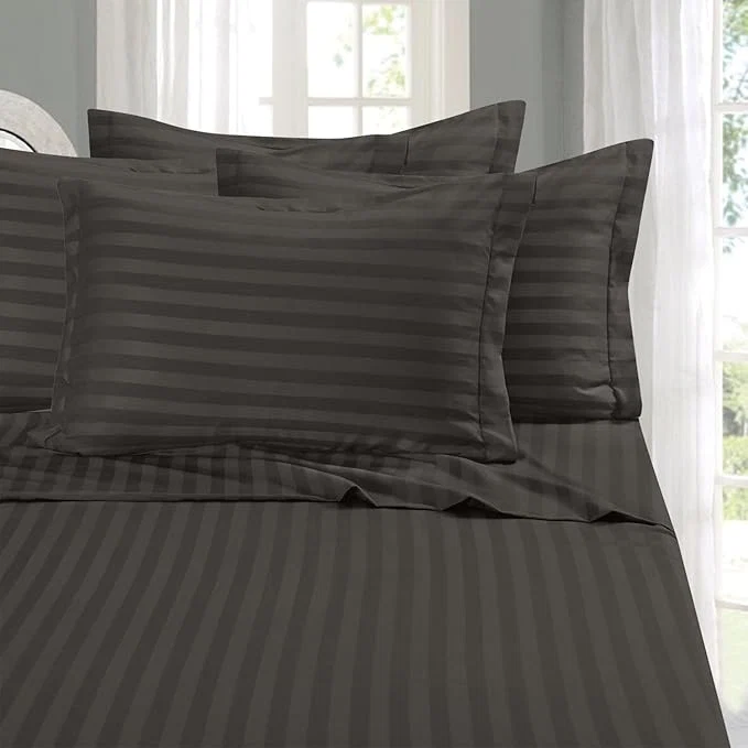 Eco-Friendly Elegant Comfort Softest Coziest 6-Piece Sheet Sets – 1500 Premier Hotel Quality Luxurious Wrinkle Resistant 6-Piece Damask Stripe Bed Sheet Set California King Grey Relaxed