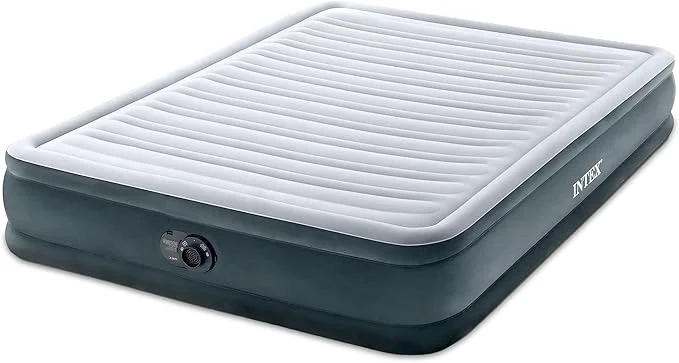 Long-Lasting Intex Mid-Rise Air Mattress Bed with Built-in Pump Dura-Beam Deluxe Comfort Plush Queen – Portable Luxury Travel Airbed for Adults Camping Guests Clean