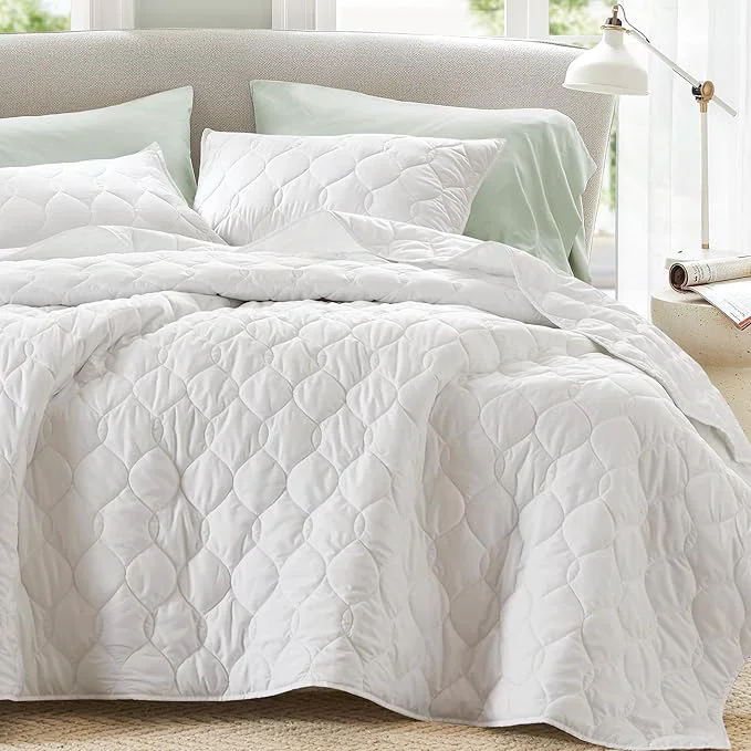 High-Grade Comfort Spaces Queen Quilt Set Modern Reversible Ogee Coverlet Queen Bedding Set Cozy Quilted Winter Layer All Season Lightweight Soft Queen Size Quilt Kienna Full Queen White Ogee 3 Piece