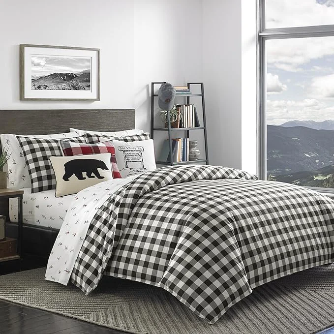 Carefully Designed Eddie Bauer – King Comforter Set Cotton Reversible Bedding Buffalo Plaid Bedding Set Black Check King Stylish
