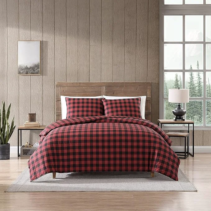 Unique Eddie Bauer – King Comforter Set Cotton Reversible Bedding Buffalo Plaid Bedding Set Red Black King Environmentally Friendly