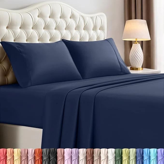 Practical Utopia Bedding California King Sheet Set – 4 Piece Bed Sheets for Cal King Size Bed Soft and Breathable Microfiber Includes 1 Fitted Sheet 1 Flat Sheet and 2 Pillowcases Navy Blue Premium