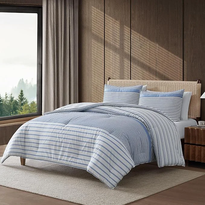 Versatile Eddie Bauer – King Comforter Set Super Soft Bedding with Matching Shams Two-Piece Back Closure Modern Room Essentials Cooper Stripe Blue King Specialty