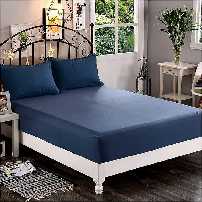 Unique Elegant Comfort 1500 Premium Hotel Quality 1-Piece Fitted Sheet Softest Quality Microfiber – Deep Pocket up to 16 inch Wrinkle and Fade Resistant King Navy Blue Smart