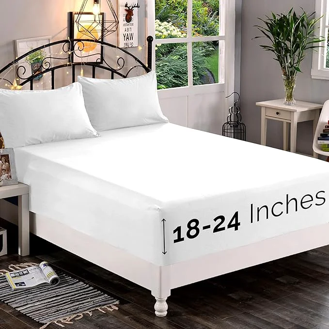 Long-Lasting Elegant Comfort 1500 Premium Quality Fitted Sheet Ultra Soft 18-24 Inch Extra Deep Pocket – Single Fitted Sheet for High Mattress – Wrinkle with Smart Storage Pockets King White Reliable