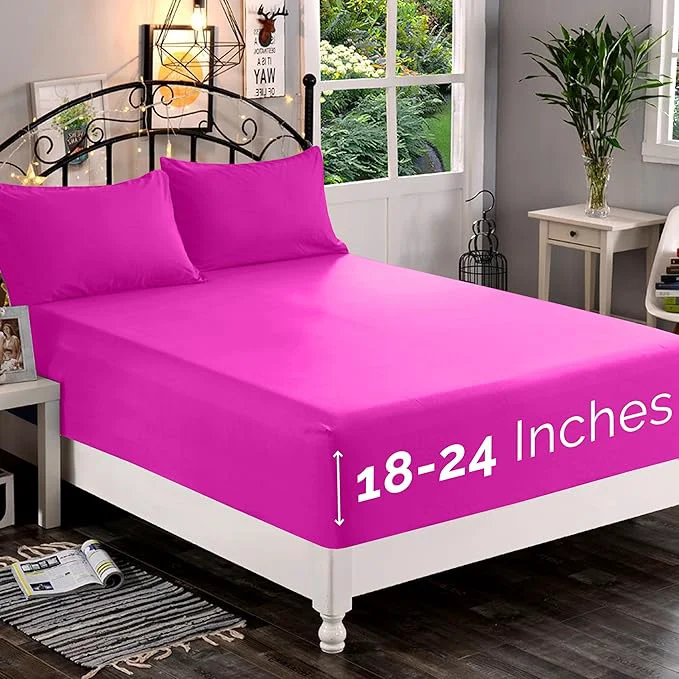 Selected Elegant Comfort 1500 Premium Quality Fitted Sheet Ultra Soft 18-24 Inch Extra Deep Pocket – Single Fitted Sheet for High Mattress – Wrinkle with Smart Storage Pockets King Hot Pink Innovative