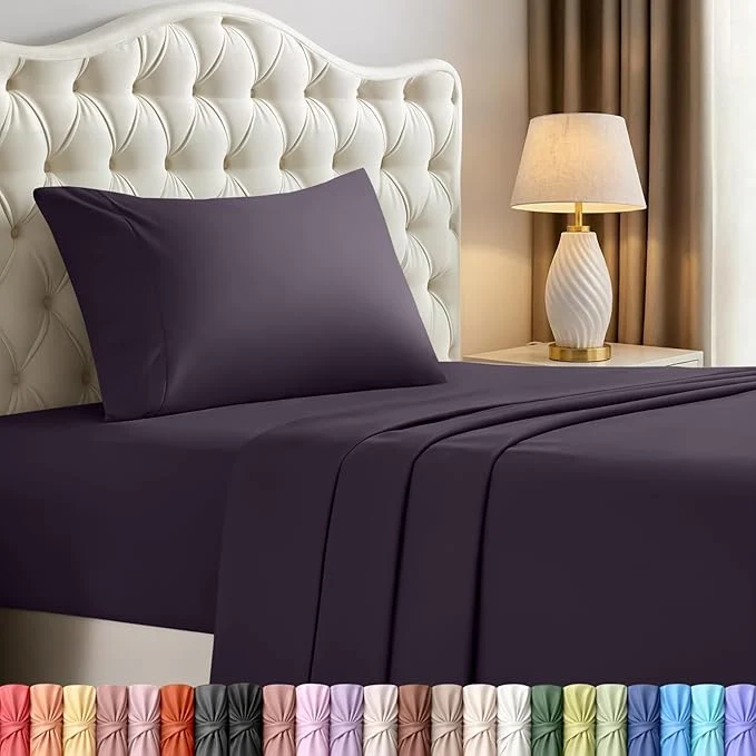 Certified Utopia Bedding Twin Sheet Set – 3 Piece Bed Sheets for Twin Size Bed Soft and Breathable Microfiber Includes 1 Fitted Sheet 1 Flat Sheet and 1 Pillowcase Dark Purple Effective