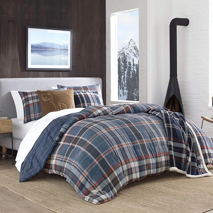 Reusable Eddie Bauer – Twin Comforter Set Reversible Down Alt Bedding with Matching Sham Oeko-Tex Dorm Essentials Shasta Lake Navy Prestigious