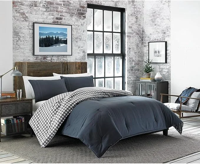 First-Class Eddie Bauer – King Comforter Set Reversible Cotton Bedding with Matching Shams Pre-Washed for Added Softness Kingston Charcoal King Advanced