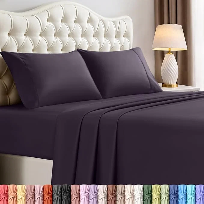 Premium Utopia Bedding Queen Size Sheet Set – 4 Piece Bed Sheets Soft and Breathable Microfiber Includes 1 Fitted Sheet 1 Flat Sheet and 2 Pillowcases – Oeko-Tex – Dark Purple User-Friendly