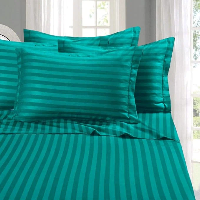 Exclusive Elegant Comfort Softest Coziest 6-Piece Sheet Sets – 1500 Premier Hotel Quality Luxurious Wrinkle Resistant 6-Piece Damask Stripe Bed Sheet Set Full Turquoise Convenient