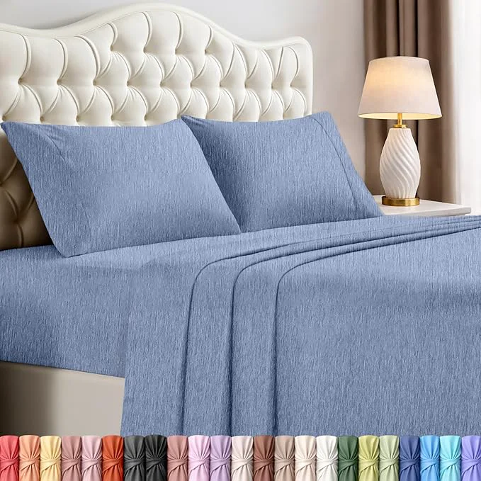 Convenient Utopia Bedding Queen Size Sheet Set – 4 Piece Bed Sheets Soft and Breathable Microfiber Includes 1 Fitted Sheet 1 Flat Sheet and 2 Pillowcases – Oeko Tex Heather Navy Trusted