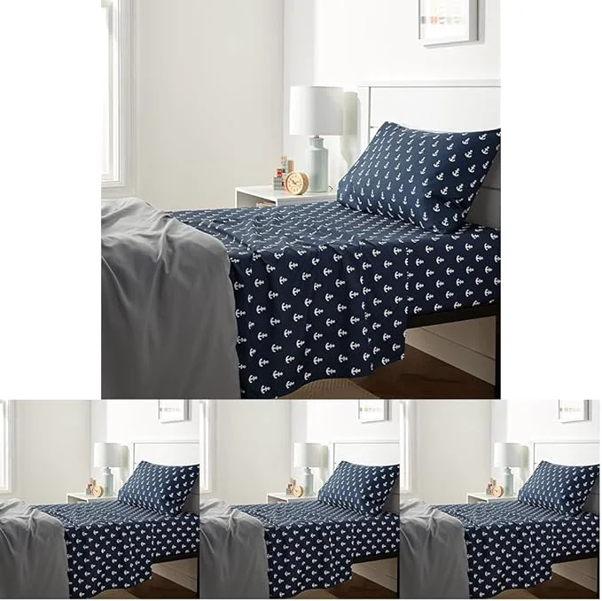 Environmentally Friendly Amazon Basics Kid 39 s Soft Easy-Wash Lightweight Microfiber 3-Piece Sheet Set Twin White Anchors Printed Pack of 4 Organic