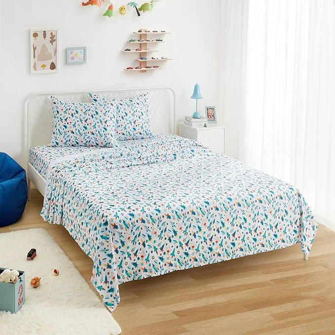 High-Performance Amazon Basics Kid 39 s Soft Easy-Wash Microfiber 4-Piece Sheet Set with Pillowcase Queen Cosmic Adventure Refined