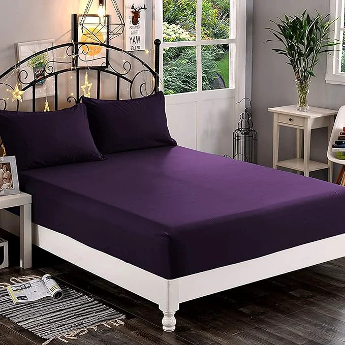 Efficient Elegant Comfort 1500 Premium Hotel Quality 1-Piece Fitted Sheet Softest Quality Microfiber – Deep Pocket up to 16 inch Wrinkle and Fade Resistant King Eggplant-Purple Minimalist