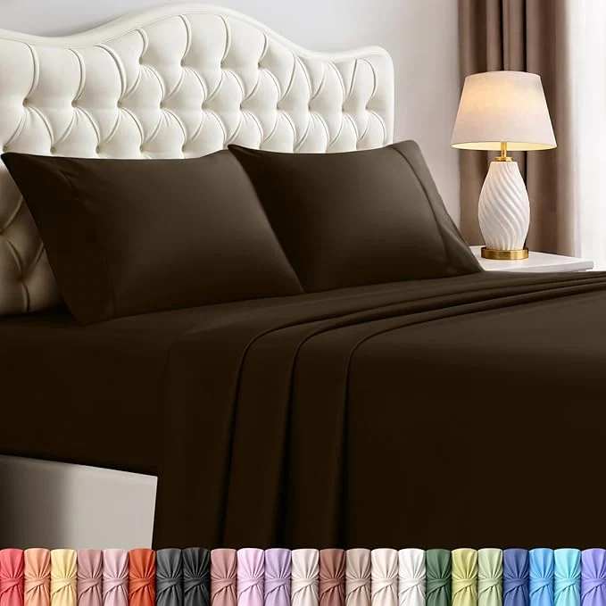 Green Utopia Bedding King Bed Sheets Set – 4 Piece Bedding – Brushed Microfiber – Shrinkage and Fade Resistant – Easy Care King Brown Artisan