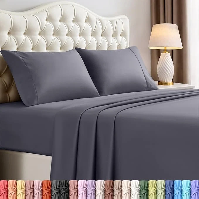 Safe Utopia Bedding Queen Size Sheet Set – 4 Piece Bed Sheets Soft and Breathable Microfiber Includes 1 Fitted Sheet 1 Flat Sheet and 2 Pillowcases – Oeko Tex Grey Exceptional