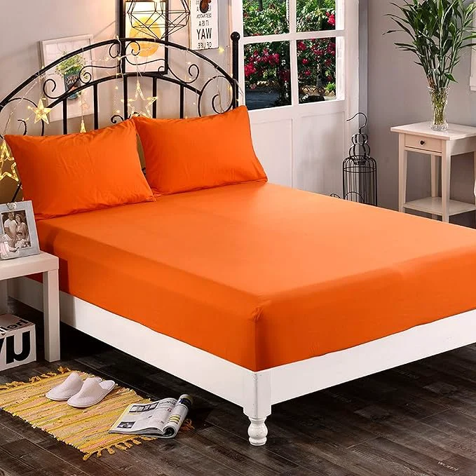 Exclusive Elegant Comfort 1500 Premium Hotel Quality 1-Piece Fitted Sheet Softest Quality Microfiber – Deep Pocket up to 16 inch Wrinkle and Fade Resistant Queen Orange Crafted