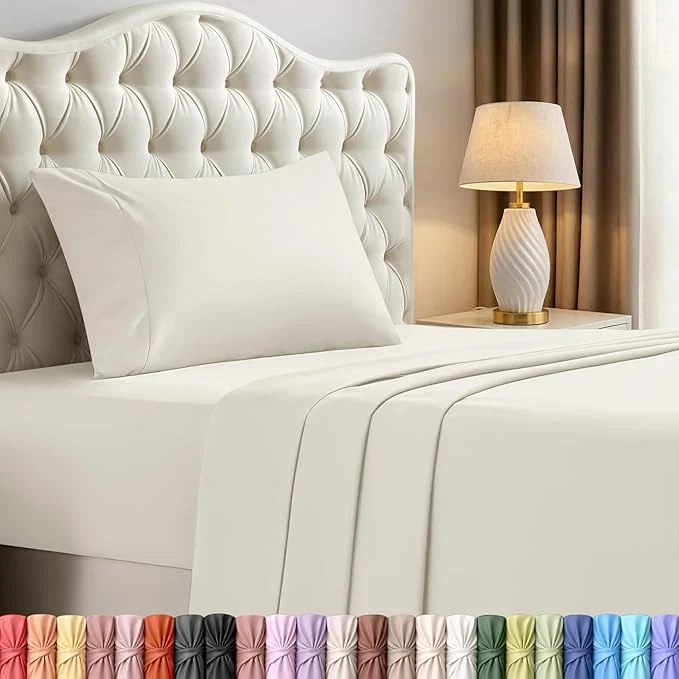 Luxury Utopia Bedding Twin Sheet Set – 3 Piece Bed Sheets for Twin Size Bed Soft and Breathable Microfiber Includes 1 Fitted Sheet 1 Flat Sheet and 1 Pillowcase – Oeko-Tex Ivory Environmentally Friendly
