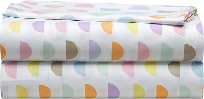 Environmentally Friendly Heritage Kids 4 Piece Sheet Set Including Top Sheet Fitted Sheet and 2 Pillow Cases Multi Color Half Moon Full Long-Lasting