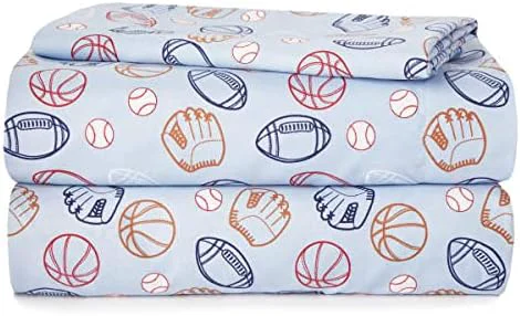 Secure Heritage Kids 4-Piece Full Sheet Set – Sports Print Bedding with Top Sheet Fitted Sheet amp 2 Pillowcases – Soft Microfiber Sheets for Boys Bedroom Blue Machine Washable All Season Comfort Relaxed