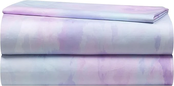 Original Heritage Kids 3-Piece Twin Sheet Set Purple Watercolor Tie-Dye Design Includes Fitted Sheet Flat Sheet amp Pillowcase Soft Microfiber Bedding for Girls amp Teens Elegant