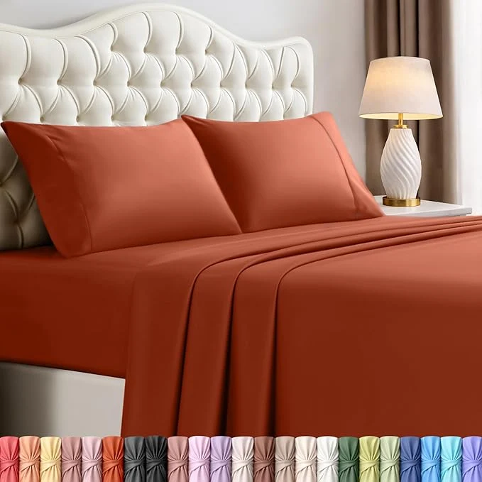 Premium Utopia Bedding Queen Bed Sheets Set – 4 Piece Bedding – Brushed Microfiber – Shrinkage and Fade Resistant – Easy Care Queen Terracotta Orange Premium Material