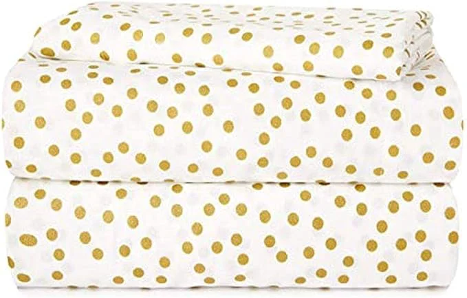 Pure Heritage Kids 3-Piece Twin Sheet Set – Gold Dot Pattern Soft and Cozy Bedding for Girls Includes Fitted Sheet Flat Sheet amp Pillowcase Durable and Easy Care Next-Generation