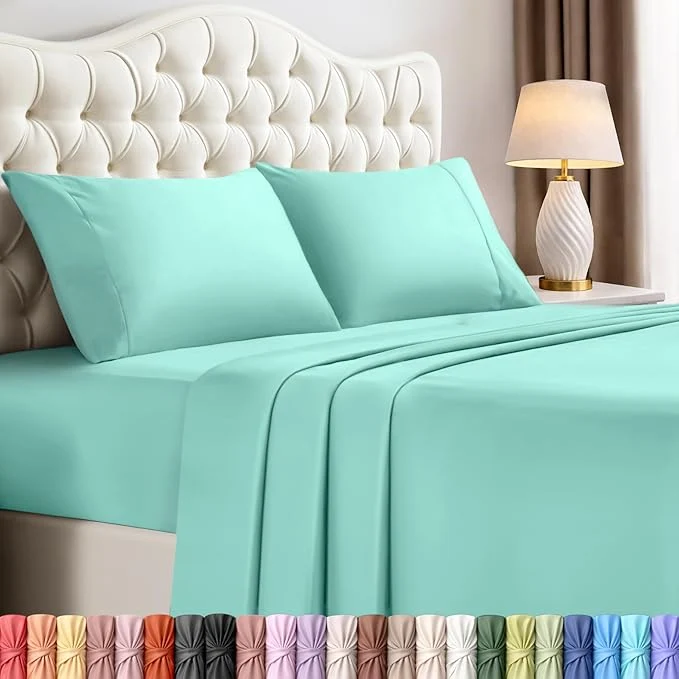 Certified Utopia Bedding Full Bed Sheets Set – 4 Piece Bedding – Brushed Microfiber – Shrinkage and Fade Resistant – Easy Care Full Spa Blue Responsible