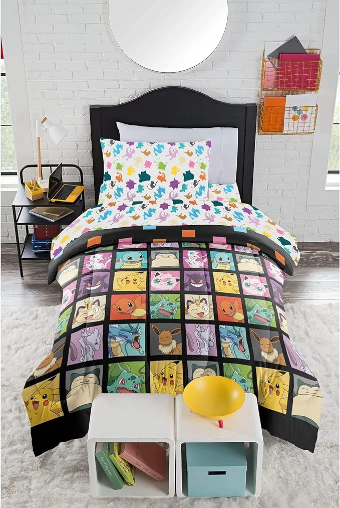 Modern Northwest Pokemon Twin Sized Bed in a Bag Set Pikachu Eevee Charmander Squirtle Anime Bedding Kanto Favorites Healthy