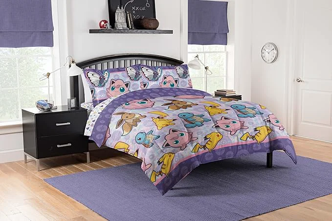 Refined NORTHWEST Pokemon Full Sized Bed in a Bag Set Anime Kids Bedding Boys and Girls Blankets Friendly Battle First-Class