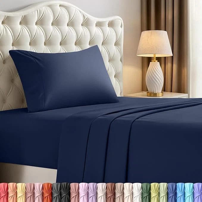 Green Utopia Bedding Twin XL Sheet Set – 3 Piece Bed Sheets for Twin XL Size Bed Soft and Breathable Microfiber Includes 1 Fitted Sheet 1 Flat Sheet and 1 Pillowcase Navy Blue Prestigious