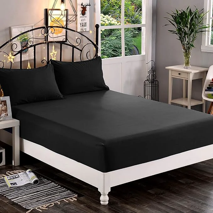 Safe Elegant Comfort 1500 Premium Hotel Quality 1-Piece Fitted Sheet Softest Quality Microfiber – Deep Pocket up to 16 inch Wrinkle and Fade Resistant Twin Twin XL Black