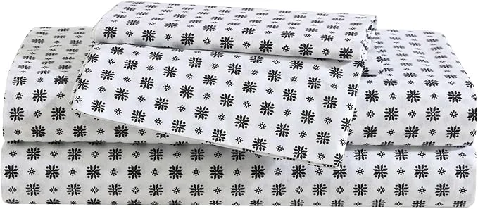 Elite Eddie Bauer – Full Sheet Set Premium Cotton Percale Bedding Set Super Soft Home Decor Oeko-Tex Fairisle Sprinkle Black Full Artisan