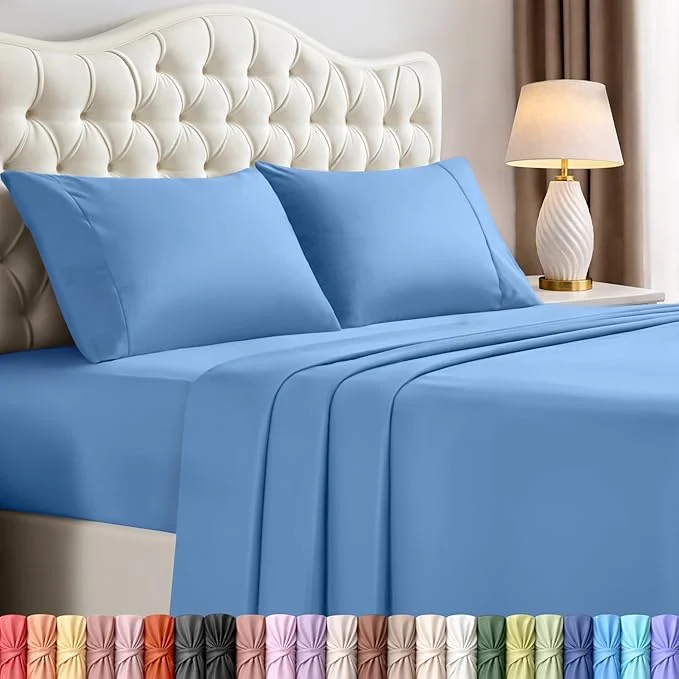 Flexible Utopia Bedding King Size Sheet Set – 4 Piece Bed Sheets Soft and Breathable Microfiber Includes 1 Fitted Sheet 1 Flat Sheet and 2 Pillowcases – Oeko Tex Dutch Blue Refined